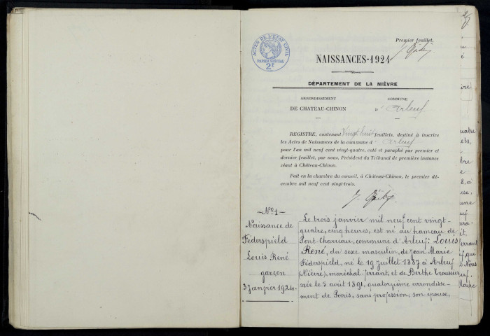 Arleuf : actes d'état civil.