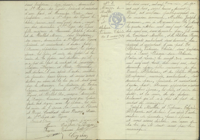 Saint-Léger-des-Vignes : actes d'état civil (mariages).