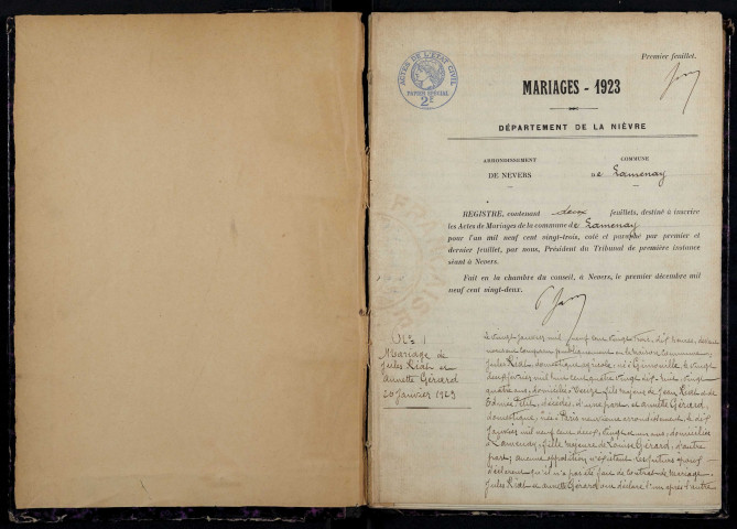 Lamenay-sur-Loire : actes d'état civil.