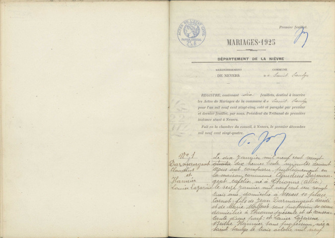 Saint-Saulge : actes d'état civil (mariages).