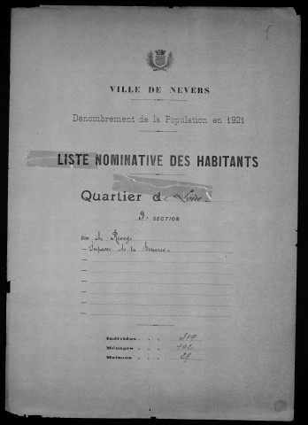 Nevers, Quartier de Loire, 9e section : recensement de 1921