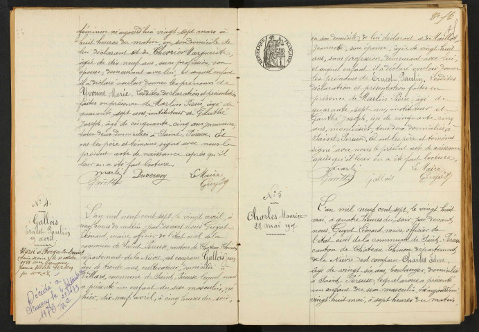 Saint-Péreuse : actes d'état civil.