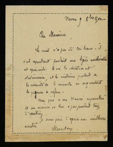 MOUTON (Lucien), à Nevers, exécuteur testamentaire d'Achille Millien, fils d'Alexis Mouton : 35 lettres.