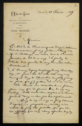 LANTOINE (Albert), publiciste à Arras, directeur de L'Echo des Rosati (1869-1949) : 1 lettre.