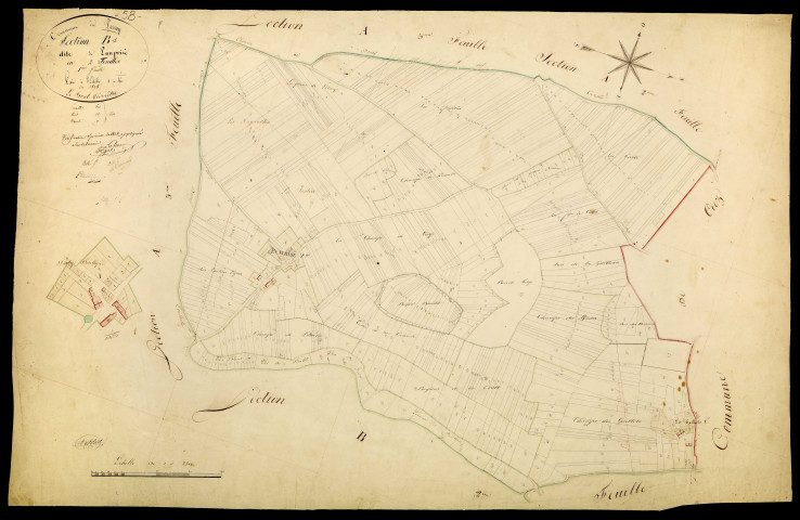 Perroy, cadastre ancien : plan parcellaire de la section B dite de Pauprisé, feuille 1