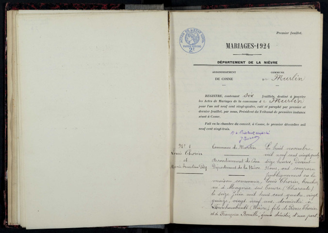 Murlin : actes d'état civil.