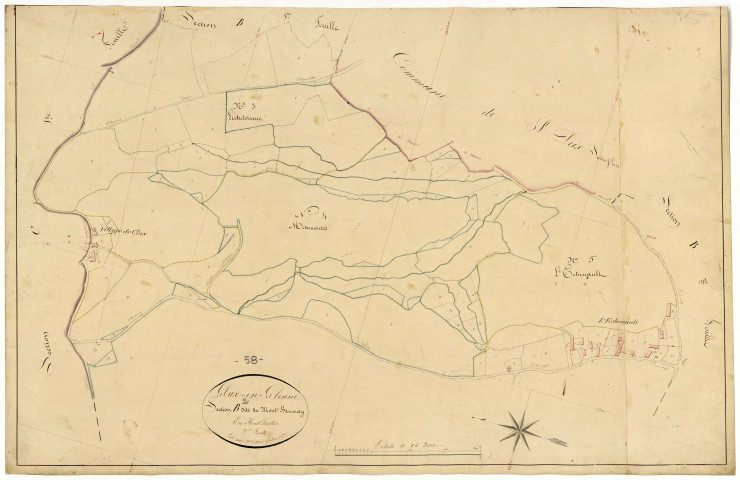 Glux-en-Glenne, cadastre ancien : plan parcellaire de la section B dite du Mont Beuvray, feuille 2