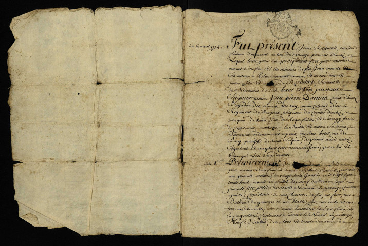 Reconnaissance à terrier par la famille Renault demeurant à Anlezy envers Jean Pierre Damas comte d'Anlezy : copie de minute notariale.