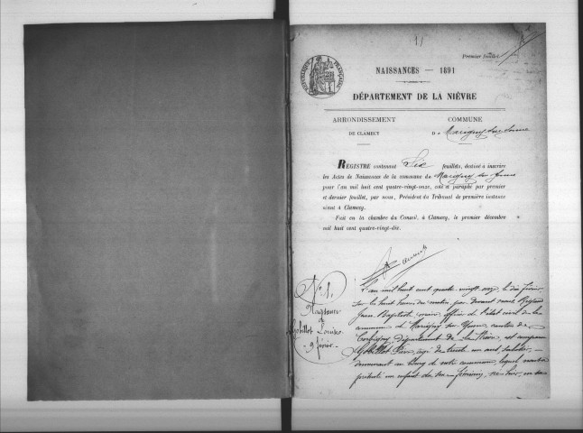 Marigny-sur-Yonne : actes d'état civil.