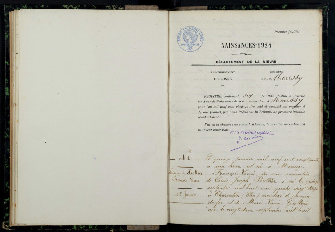 Moussy : actes d'état civil.