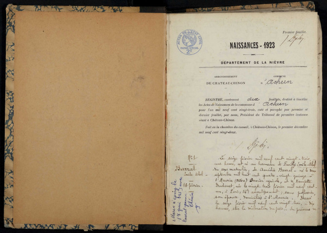 Achun : actes d'état civil.