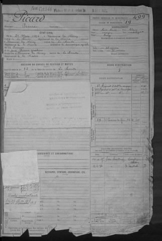 Bureau de Nevers-Cosne, classe 1916 : fiches matricules n° 499 à 526, 829 à 1300 et 1705 à 1706