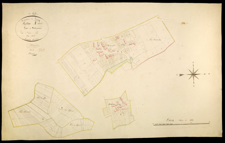 Perroy, cadastre ancien : plan parcellaire de la section A dite des Rabions, feuille 2, développement