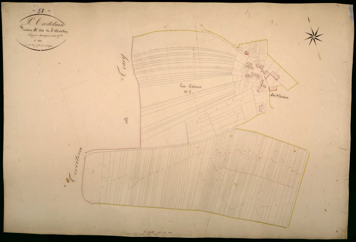 Saint-Andelain, cadastre ancien : plan parcellaire de la section E dite de Saint-Andelain, feuille 1, développement