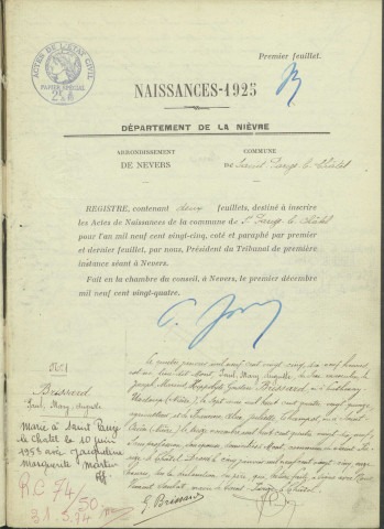 Saint-Parize-le-Châtel : actes d'état civil.