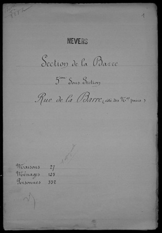 Nevers, Section de la Barre, 5e sous-section : recensement de 1901