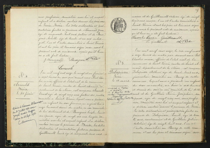 Saint-Vérain : actes d'état civil, table décennale.