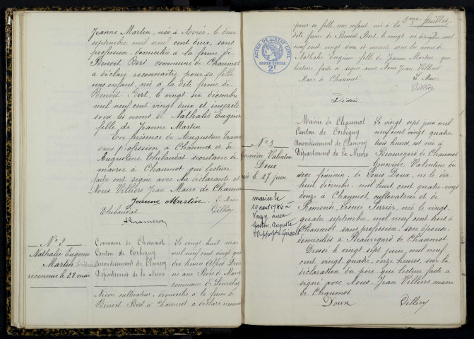Chaumot : actes d'état civil.
