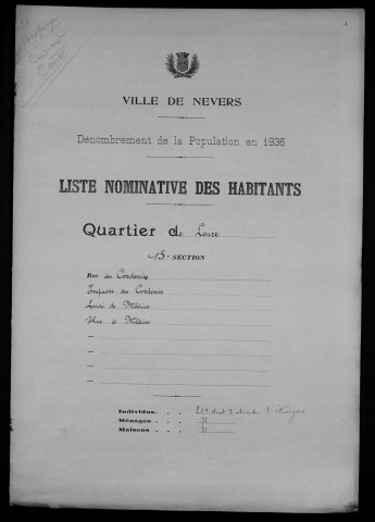 Nevers, Quartier de Loire, 13e section : recensement de 1936
