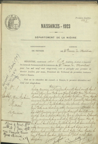 Saint-Pierre-le-Moûtier : actes d'état civil (naissances).