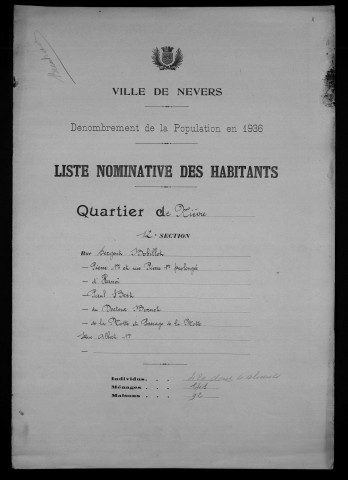 Nevers, Quartier de Nièvre, 12e section : recensement de 1936