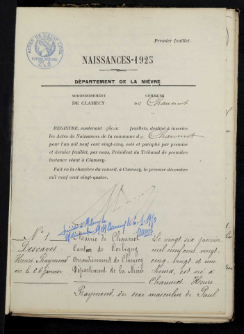 Chaumot : actes d'état civil.