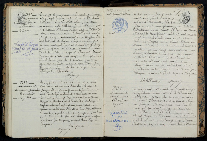 Saint-Léger-de-Fougeret : actes d'état civil.