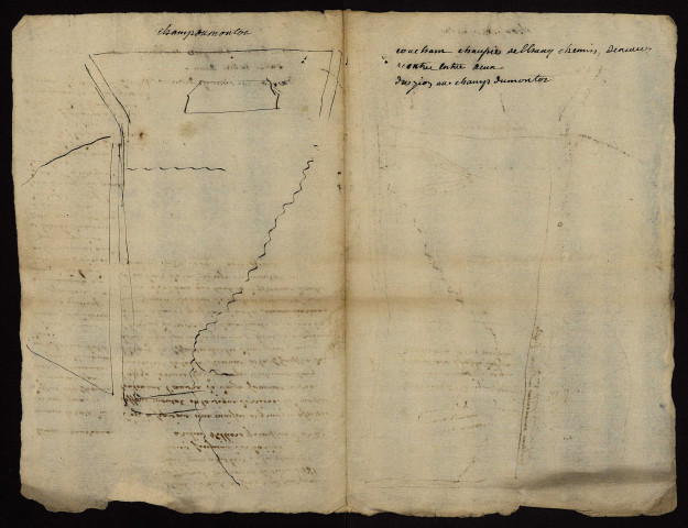 Fief des Bordes à Urzy : extrait du terrier de 1481 avec deux dessins parcellaires.