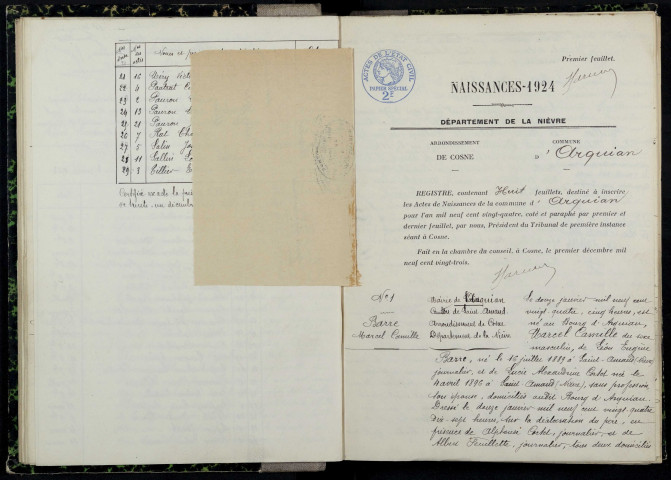 Arquian : actes d'état civil.