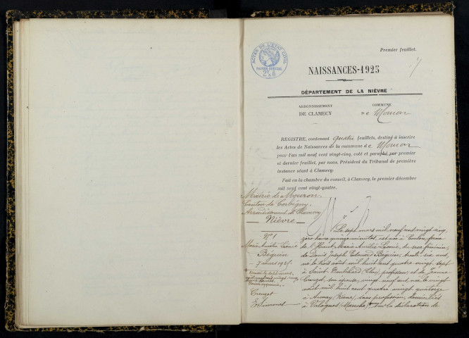 Mouron-sur-Yonne : actes d'état civil.