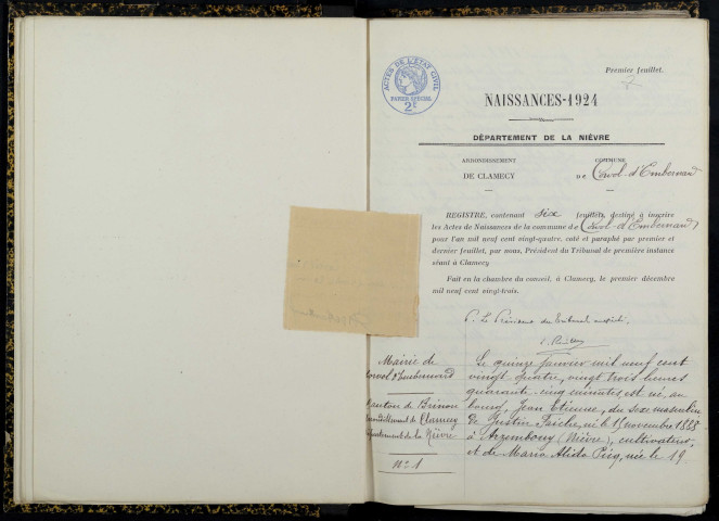 Corvol-d'Embernard : actes d'état civil.