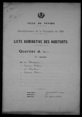 Nevers, Quartier du Croux, 35e section : recensement de 1931