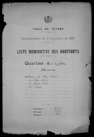 Nevers, Quartier du Croux, 32e section : recensement de 1921