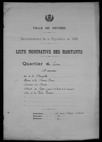 Nevers, Quartier de Loire, 15e section : recensement de 1936
