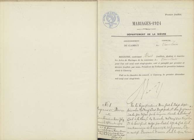 Vauclaix : actes d'état civil.