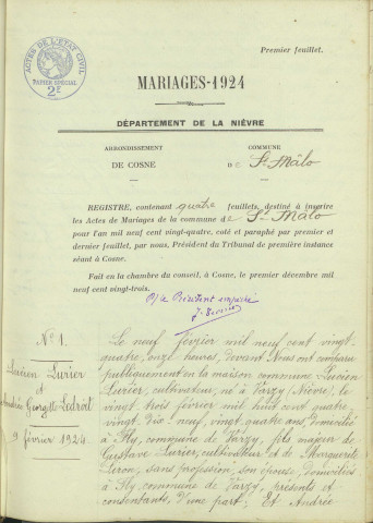 Saint-Malo-en-Donziois : actes d'état civil.