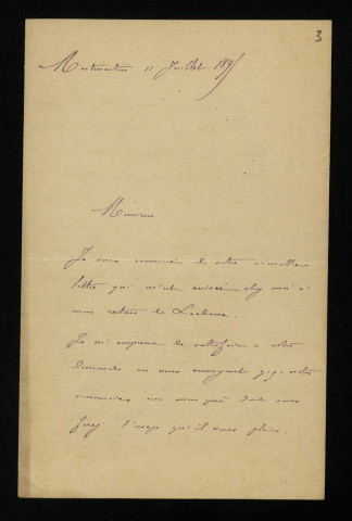 CHAMBURE (Henry Pelletier de) (1835-1907) : 3 lettres.