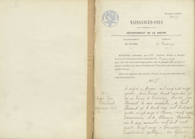 Tresnay : actes d'état civil.