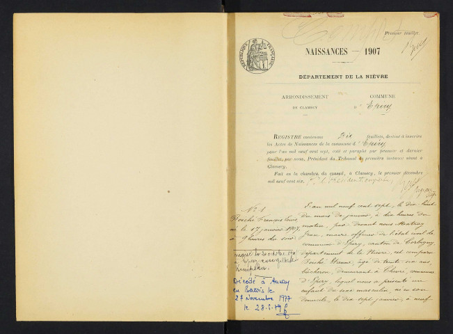 Epiry : actes d'état civil.