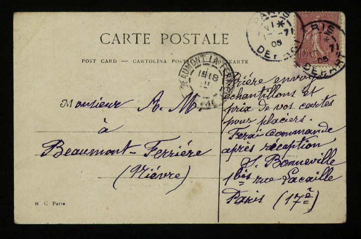 BONNEVILLE, à Paris : 1 carte postale illustrée.