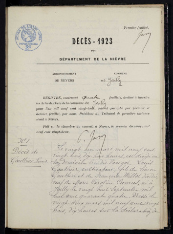 Jailly : actes d'état civil.