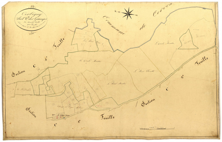 Corbigny, cadastre ancien : plan parcellaire de la section C dite des Granges, feuille 3