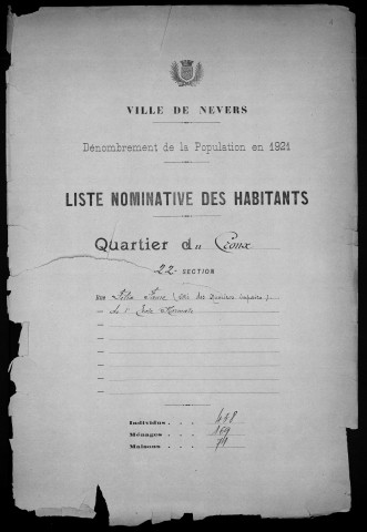 Nevers, Quartier du Croux, 22e section : recensement de 1921