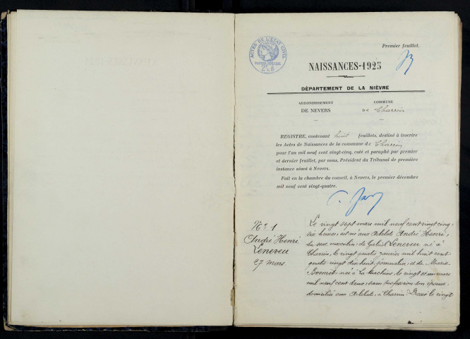 Charrin : actes d'état civil.