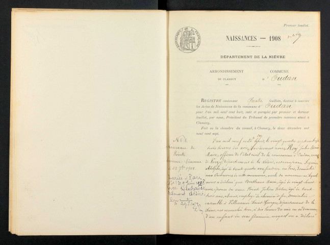 Oudan : actes d'état civil.