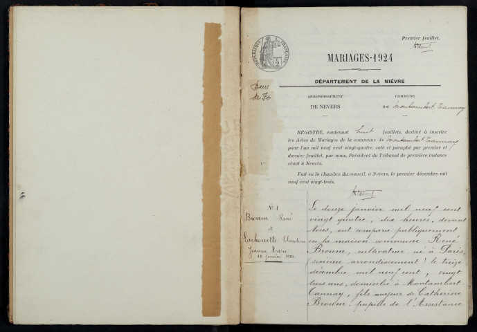 Montambert-Tannay : actes d'état civil.