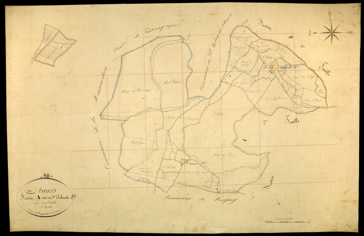 Nuars, cadastre ancien : plan parcellaire de la section A dite de Saint-Thibault, feuille 1