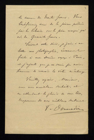 DONNADIEU (Frédéric), écrivain à Béziers (Hérault) (1843-1899) : 1 lettre.