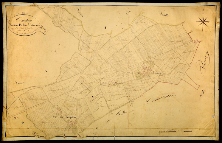 Oudan, cadastre ancien : plan parcellaire de la section B dite des Crisenons, feuille 1