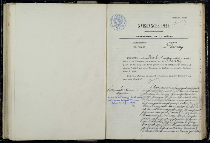 Donzy : actes d'état civil.